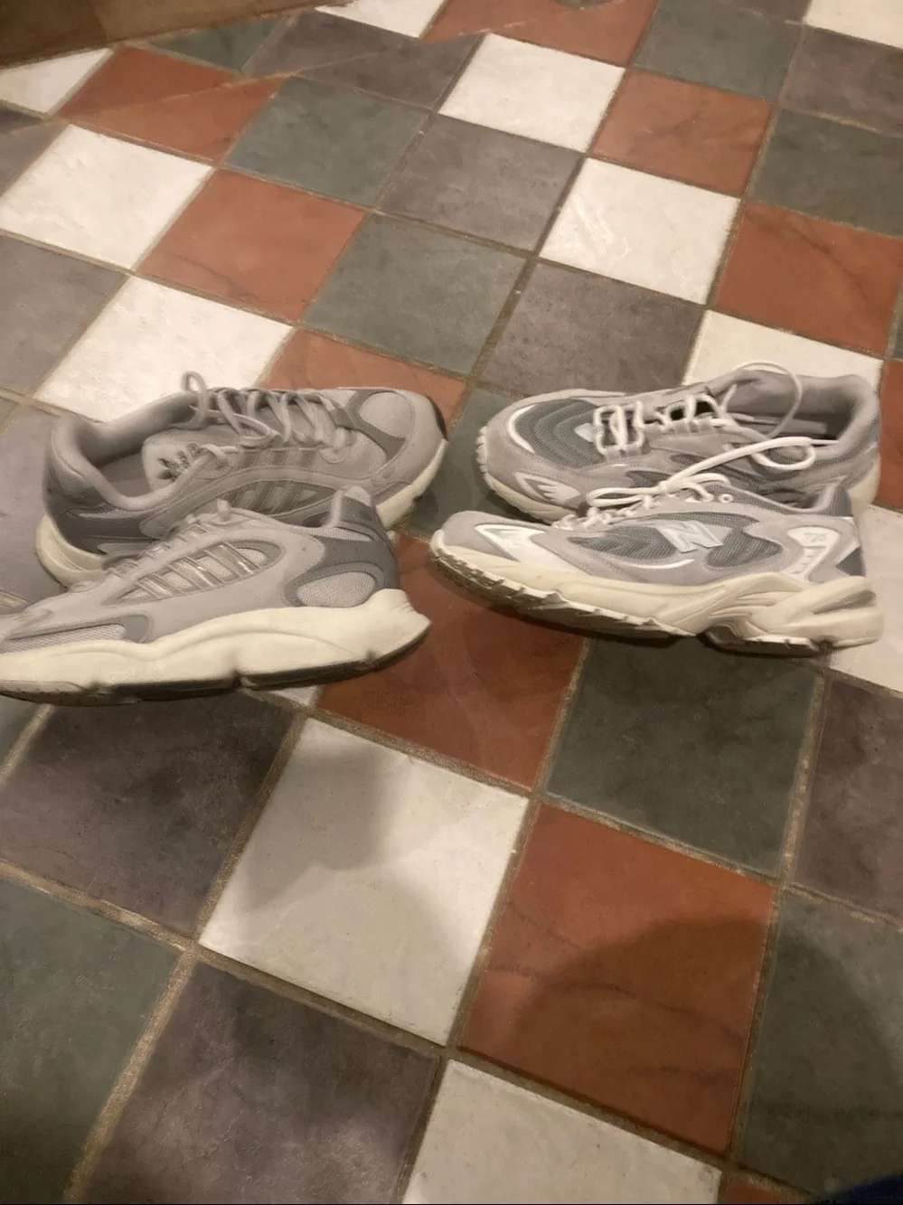 Adidas  Men’s  Light Gray Chunky Sneakers and New Balance 725’s